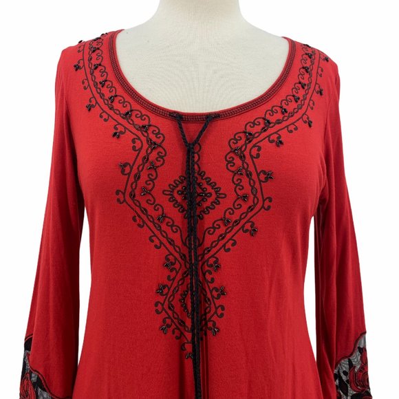 Studio X Women's Casual Red Waffle Long Sleeve T-S - Picture 2 of 6